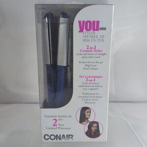 Conair Blue Ceramic YOU mini Styler 2-in-1 Soft Waves or Straightener NEW